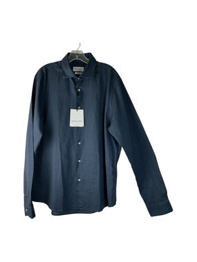 NWT Spago Uomo Pure Linen Shirt Navy Blue Long Sleeves Made In Italy Sz 3XL